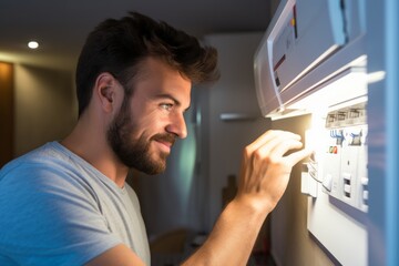 Man checking energy consumption on meter
