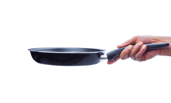 Hand holding pan isolated on transparent background png