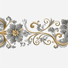 Gray gold luxury decorative Filigree Elaborate on white Background, AI Generated