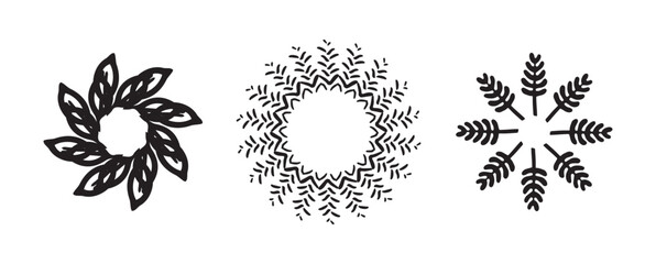 Wreath group in quirky vector style isolated on white background. Decorative frame collection for playful antique graphics. Monochrome ornate quirky illustration. 