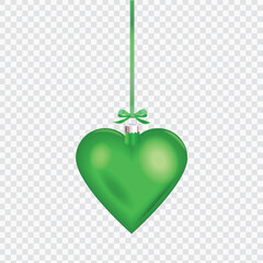 Christmas heart shape ornament with green ribbon. Vector Illustration.