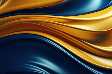 Abstract Futuristic Background: Gold and Blue Glowing Lines and Bokeh Lights.