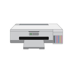 Large Inkjet Photo Printer with compact design in semi realistic white color vector illustration. A3 6 colors ink tank printer for business. Editable graphic resources for many purposes.