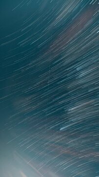 4k Timelapse Night Sky. Unusual Amazing Blurred Stars Effect Sky. Soft Colors. Large Exposure. Star Trails On Night Sky Lines Background. Imagination, Dream View. Time Lapse Time-lapse Timelapse.