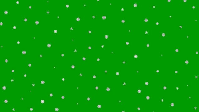 Animated Christmas pink snow background. Snowfall with snowflakes isolated on green background. Looped video.