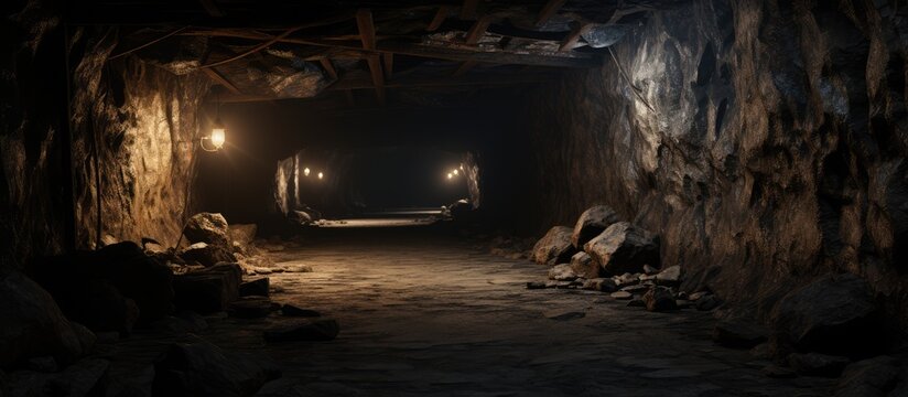 Angled shot of underground mine passage