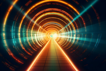 Futuristic tunnel with neon lights, perfect for a sci-fi or cyberpunk background