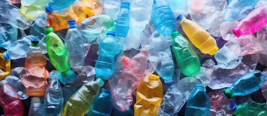 Plastic bottles used as background top view Recycling issue