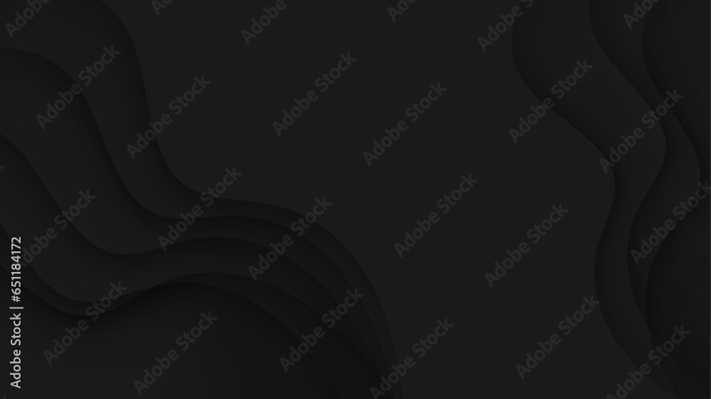 Wall mural abstract black background with waved 3d design and space for text.