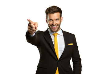 businessman pointing isolated on white