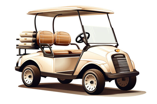 Detailed illustration of a stylish, vintage retro golf cart isolated on a white background
