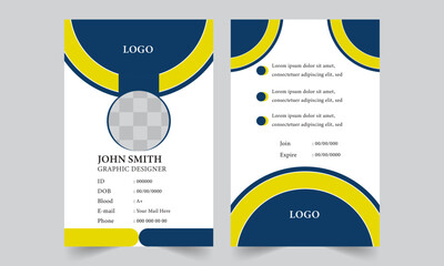 corporate Modern and simple business id card design. Employee Id card for your company. Professional employee identity badge with man avatar Office Id card.