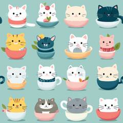 Cute cat friends in a small cup. Generative AI