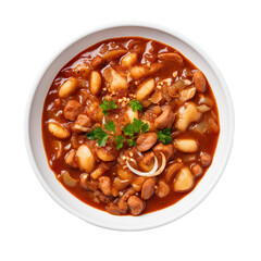 Top view of Mexican food Menudo isolated on a white transparent background 