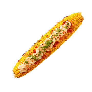 Top view of Mexican food Mexican Street Corn Elote isolated on a white transparent background 