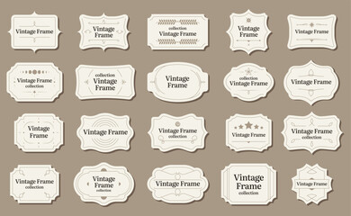 Retro ornamental labels. Vintage decorative text frames with calligraphy typography, vintage certificate sticker, wedding invitation. Vector set. Luxury decorative stickers isolated collection