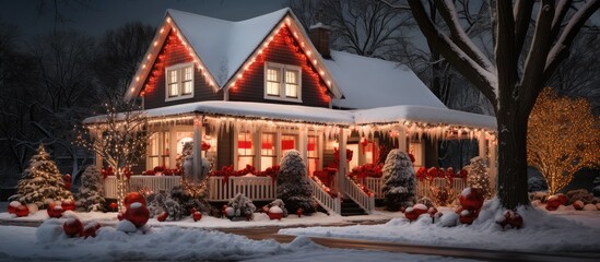 House adorned with festive lights