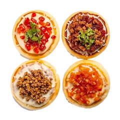 Top view of Mexican food Sopes isolated on a white transparent background 