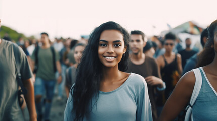 festival or cultural festival, young adult people all marching, start of the event or music concert