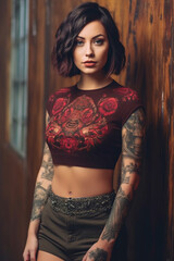 Attractive sexy girl with tattoos and bob hairstyle 