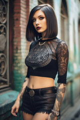 Attractive sexy girl with tattoos and bob hairstyle 