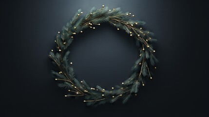  a christmas wreath with lights on a dark background with a place for the text.  generative ai - obrazy, fototapety, plakaty