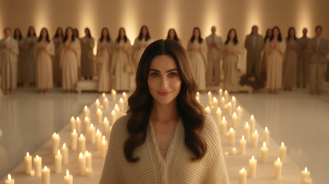 a mature adult woman, a ceremony or spa and wellness, sect or religious community or scientology or witches