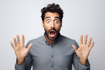 Portrait of shocked or surprised man isolated on whie background