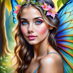 Fototapeta premium The Enchanting World of Beautiful Fairies in Colored Pencil Art.(Generative AI)