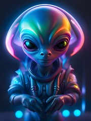 futuristic alien with neon lights, illustration