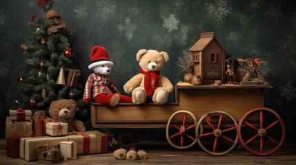 Teddy bear, Nostalgic christmas decoration with antique toys