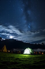 Alpine Tranquility: Camping Beneath the Milky Way Galaxy