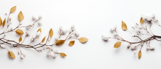 White banner with autumn flowers on a branch