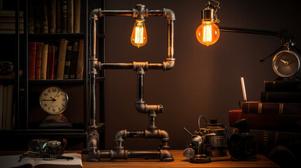 Modern and Eco-Friendly Table Lamp Made from Recycled Metal Pipes