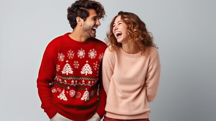 Couple wear pullover, happy christmas moment