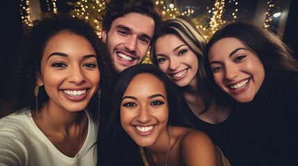 Fototapeta premium Portrait of smiling young multiracial, friend in christmas party