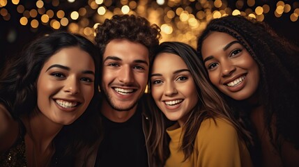 Obraz premium Portrait of smiling young multiracial, friend in christmas party