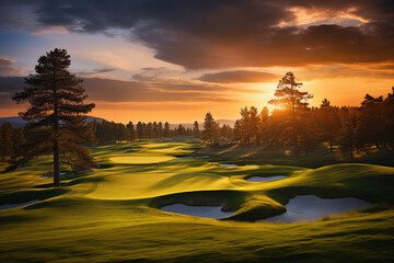 Naklejka na ściany i meble beautiful golf course at sunset