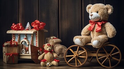 Teddy bear, Nostalgic christmas decoration with antique toys