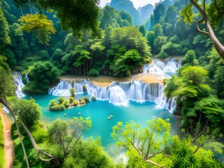beautiful landscape with waterfall and forest