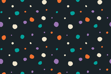 Bright colored squiggle doodle seamless pattern. Creative abstract uneven different dots style drawing