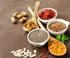 superfood products chia seeds, goji seeds, nuts