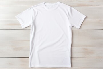 Mock-up of a white fabric T-shirt on a wooden background