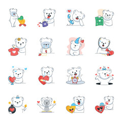 Trendy Flat Stickers of a Cute Valentine Teddy Bear 

