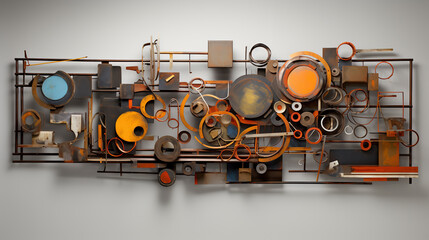 Abstract Composition Wall Art created from Recycled Industrial Waste like Metal and Gear Machine