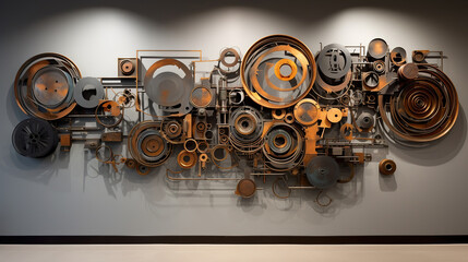 Abstract Composition Wall Art created from Recycled Industrial Waste like Metal and Gear Machine
