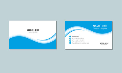 Stylish blue wave business card vector design, Double sided business card design template, Business card for business and personal use