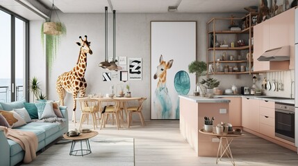Boho chic ocean side luxury apartment with giraffe design 
