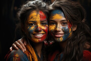 Portrait of Colombian girls with painted faces