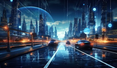 movement of the car of the future. visualizes speed and dynamics. new technologies - obrazy, fototapety, plakaty